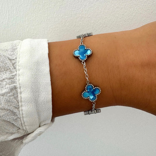 Bracelet Trèfle Maelya turquoise argenté