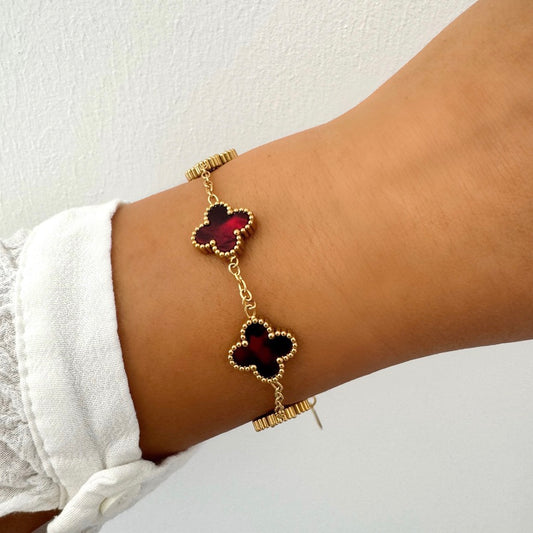 Bracelet Trèfle Maelya rouge doré