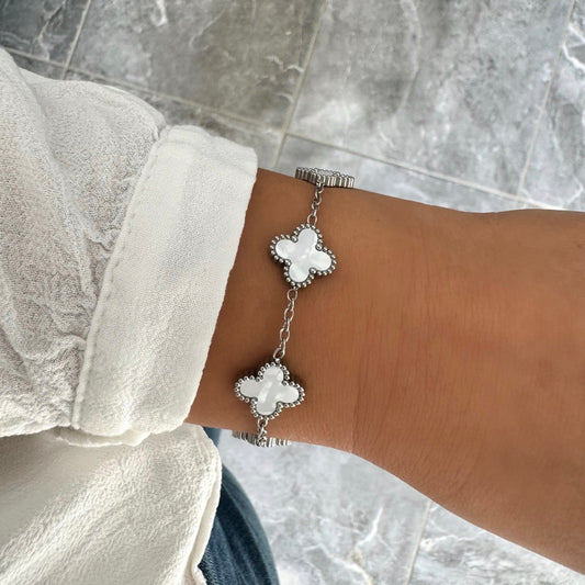 Bracelet Trèfle Maelya blanc argenté