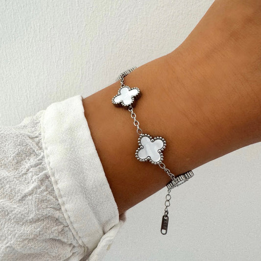 Bracelet Trèfle Maelya blanc argenté