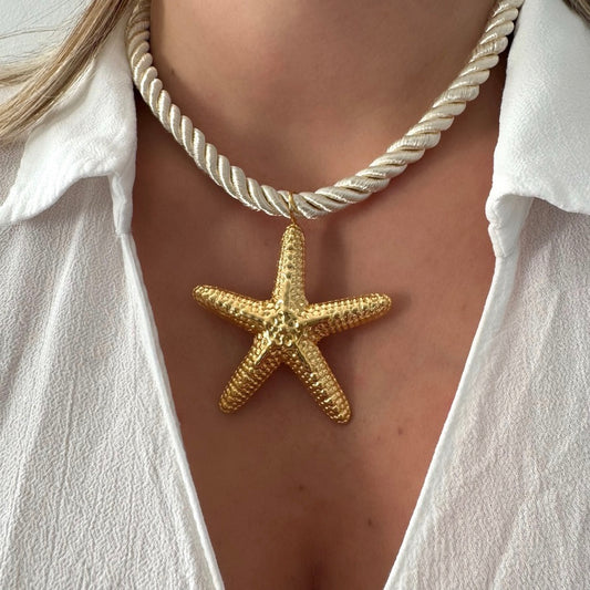 Collier Etoile de mer corde beige