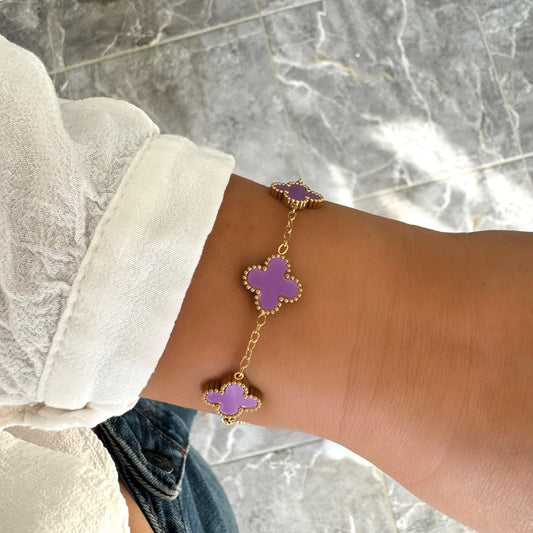 Bracelet Trèfle Maelya violet doré