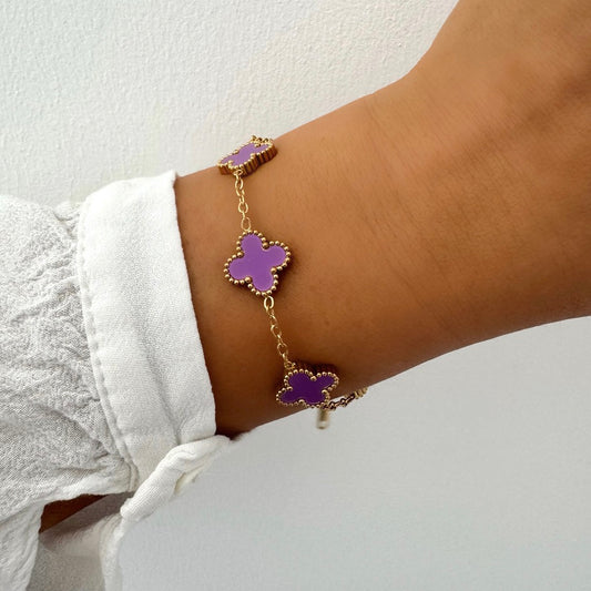 Bracelet Trèfle Maelya violet doré