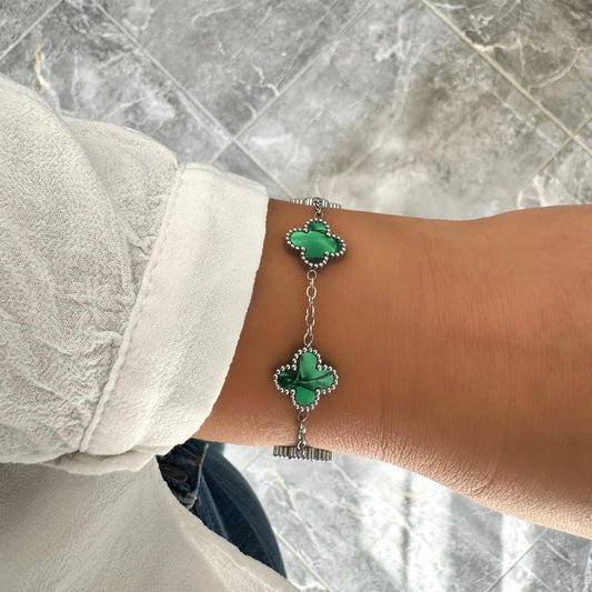 Bracelet Trèfle Maelya vert argenté