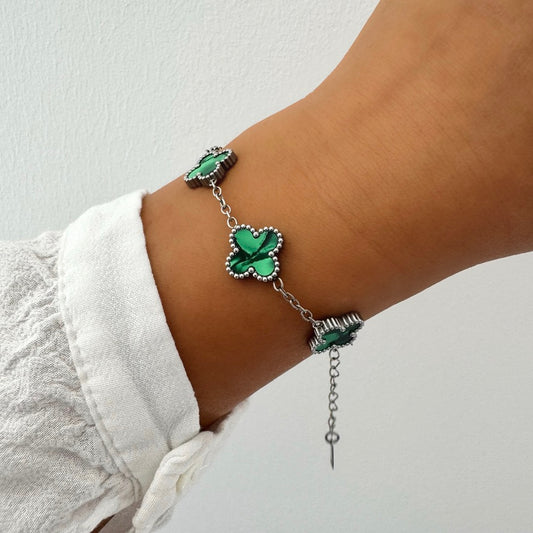 Bracelet Trèfle Maelya vert argenté