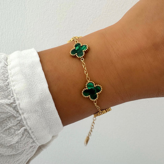 Bracelet Trèfle Maelya vert doré