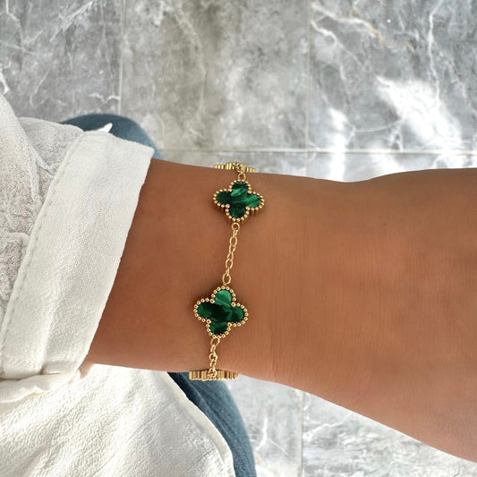 Bracelet Trèfle Maelya vert doré