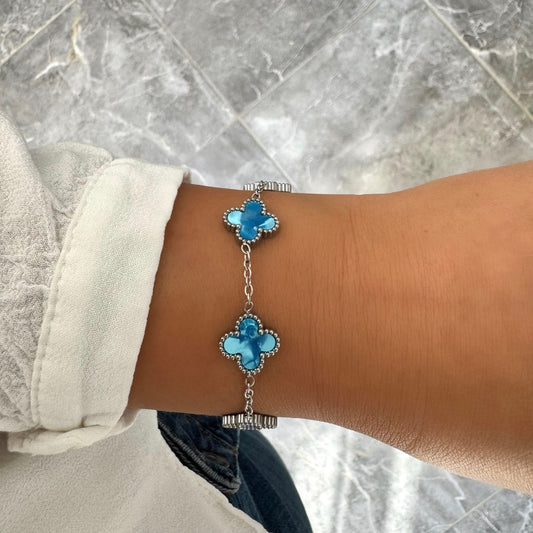 Bracelet Trèfle Maelya turquoise argenté